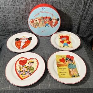 Rosanna Studio Retro Valentine 8" Set Of 4 Plates Boxed "Happy Valentine's Day"